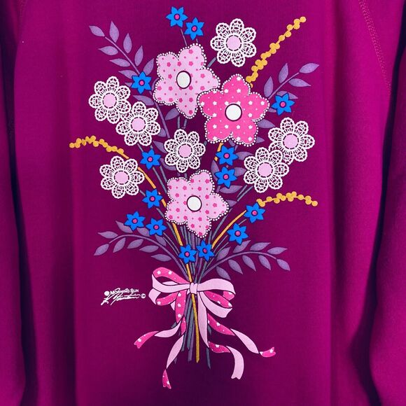 Cabin Creek Vintage Sweater Women Large Floral Puff Graphic Collared CottageCore - Picture 3 of 13